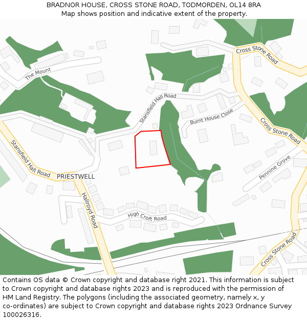 BRADNOR HOUSE, CROSS STONE ROAD, TODMORDEN, OL14 8RA: Location map and indicative extent of plot