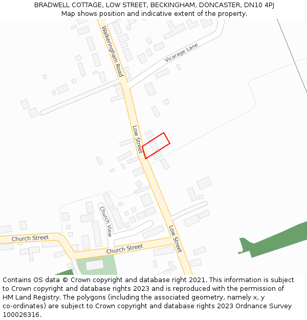 BRADWELL COTTAGE, LOW STREET, BECKINGHAM, DONCASTER, DN10 4PJ: Location map and indicative extent of plot