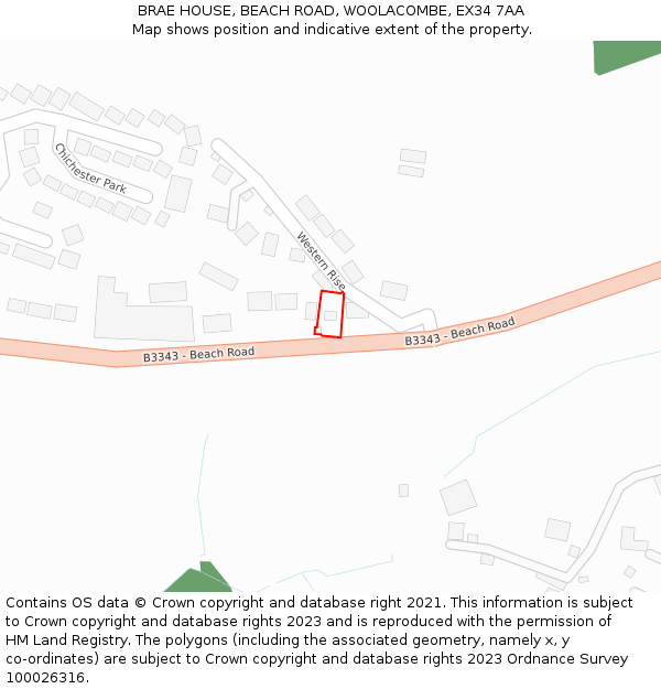 BRAE HOUSE, BEACH ROAD, WOOLACOMBE, EX34 7AA: Location map and indicative extent of plot