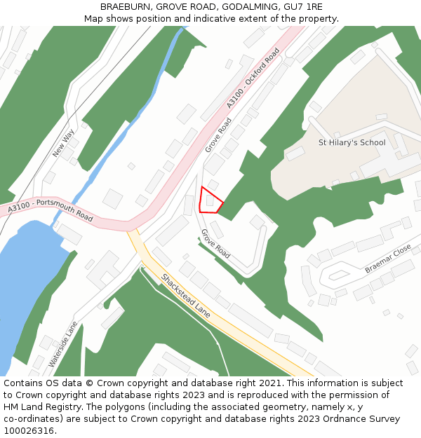 BRAEBURN, GROVE ROAD, GODALMING, GU7 1RE: Location map and indicative extent of plot