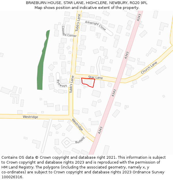 BRAEBURN HOUSE, STAR LANE, HIGHCLERE, NEWBURY, RG20 9PL: Location map and indicative extent of plot