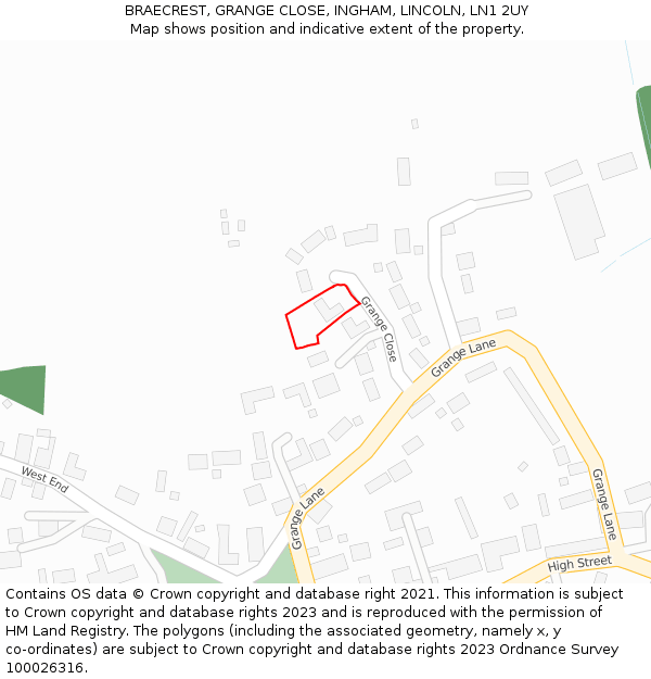 BRAECREST, GRANGE CLOSE, INGHAM, LINCOLN, LN1 2UY: Location map and indicative extent of plot