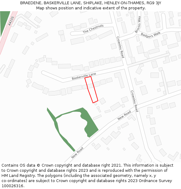 BRAEDENE, BASKERVILLE LANE, SHIPLAKE, HENLEY-ON-THAMES, RG9 3JY: Location map and indicative extent of plot