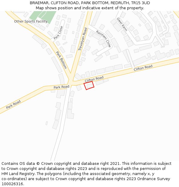 BRAEMAR, CLIFTON ROAD, PARK BOTTOM, REDRUTH, TR15 3UD: Location map and indicative extent of plot
