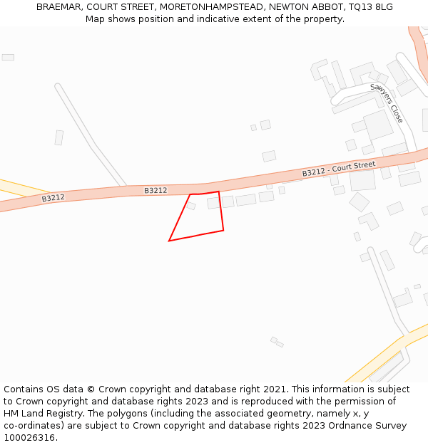 BRAEMAR, COURT STREET, MORETONHAMPSTEAD, NEWTON ABBOT, TQ13 8LG: Location map and indicative extent of plot