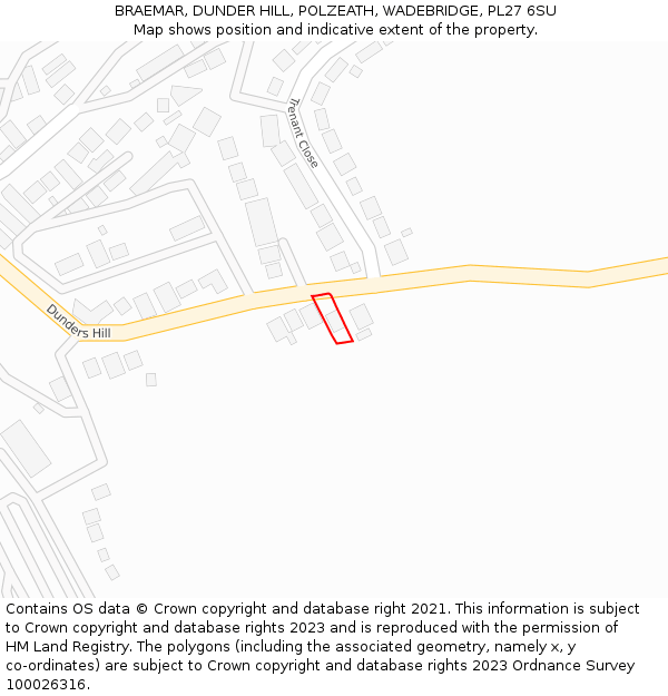 BRAEMAR, DUNDER HILL, POLZEATH, WADEBRIDGE, PL27 6SU: Location map and indicative extent of plot