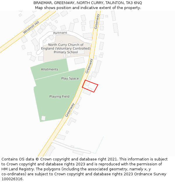 BRAEMAR, GREENWAY, NORTH CURRY, TAUNTON, TA3 6NQ: Location map and indicative extent of plot