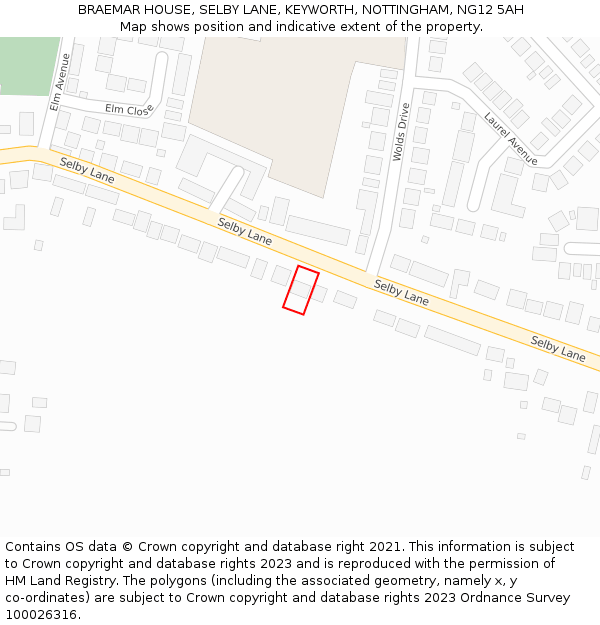 BRAEMAR HOUSE, SELBY LANE, KEYWORTH, NOTTINGHAM, NG12 5AH: Location map and indicative extent of plot