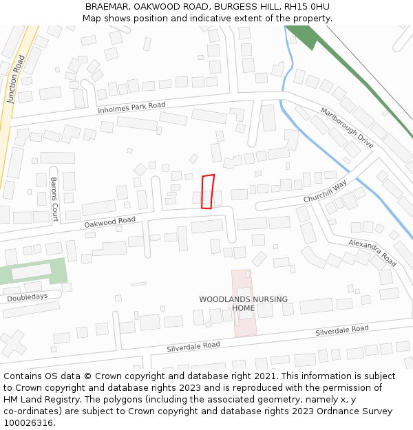 BRAEMAR, OAKWOOD ROAD, BURGESS HILL, RH15 0HU: Location map and indicative extent of plot