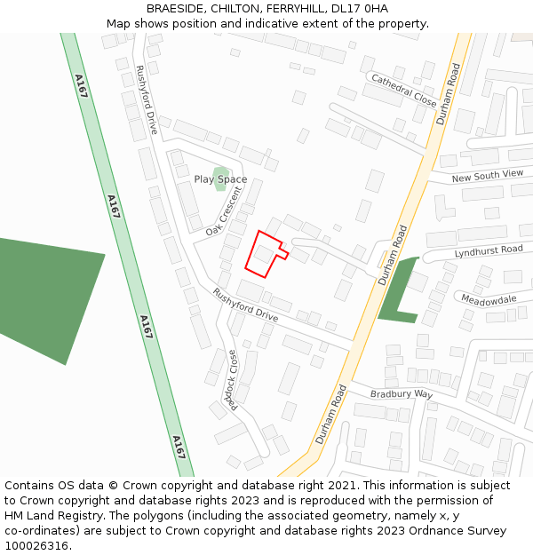 BRAESIDE, CHILTON, FERRYHILL, DL17 0HA: Location map and indicative extent of plot