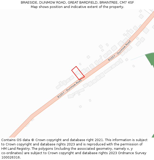 BRAESIDE, DUNMOW ROAD, GREAT BARDFIELD, BRAINTREE, CM7 4SF: Location map and indicative extent of plot