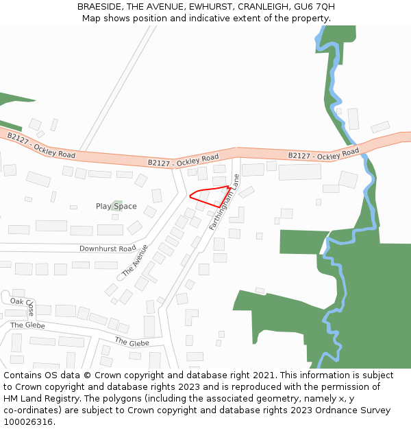 BRAESIDE, THE AVENUE, EWHURST, CRANLEIGH, GU6 7QH: Location map and indicative extent of plot
