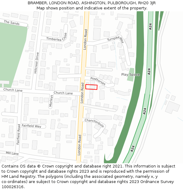 BRAMBER, LONDON ROAD, ASHINGTON, PULBOROUGH, RH20 3JR: Location map and indicative extent of plot