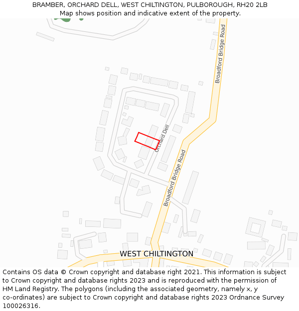 BRAMBER, ORCHARD DELL, WEST CHILTINGTON, PULBOROUGH, RH20 2LB: Location map and indicative extent of plot