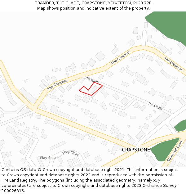 BRAMBER, THE GLADE, CRAPSTONE, YELVERTON, PL20 7PR: Location map and indicative extent of plot