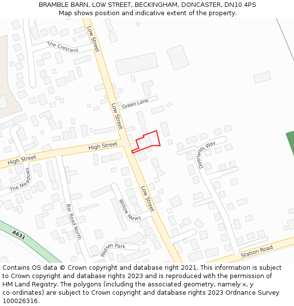 BRAMBLE BARN, LOW STREET, BECKINGHAM, DONCASTER, DN10 4PS: Location map and indicative extent of plot