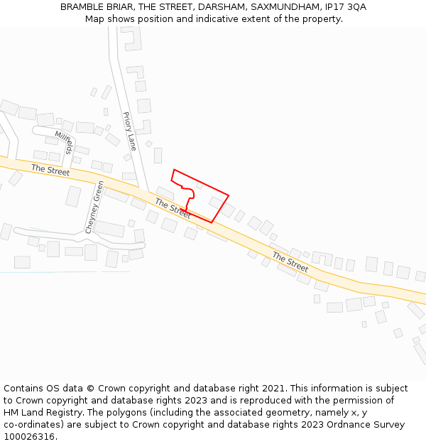 BRAMBLE BRIAR, THE STREET, DARSHAM, SAXMUNDHAM, IP17 3QA: Location map and indicative extent of plot