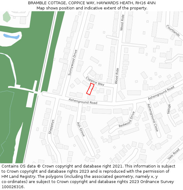 BRAMBLE COTTAGE, COPPICE WAY, HAYWARDS HEATH, RH16 4NN: Location map and indicative extent of plot