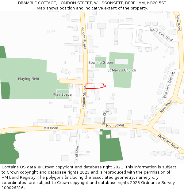 BRAMBLE COTTAGE, LONDON STREET, WHISSONSETT, DEREHAM, NR20 5ST: Location map and indicative extent of plot