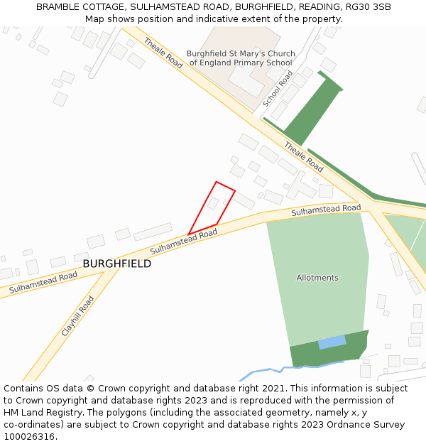 BRAMBLE COTTAGE, SULHAMSTEAD ROAD, BURGHFIELD, READING, RG30 3SB: Location map and indicative extent of plot