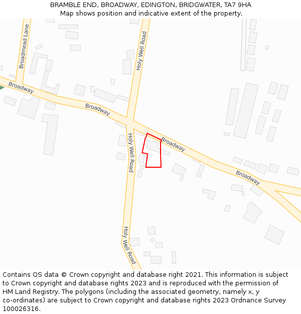 BRAMBLE END, BROADWAY, EDINGTON, BRIDGWATER, TA7 9HA: Location map and indicative extent of plot