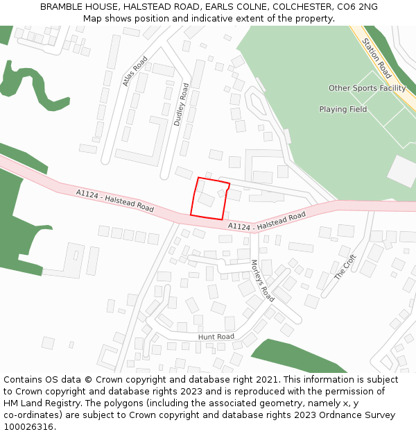 BRAMBLE HOUSE, HALSTEAD ROAD, EARLS COLNE, COLCHESTER, CO6 2NG: Location map and indicative extent of plot