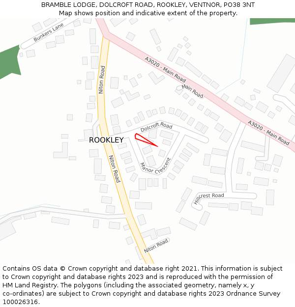 BRAMBLE LODGE, DOLCROFT ROAD, ROOKLEY, VENTNOR, PO38 3NT: Location map and indicative extent of plot