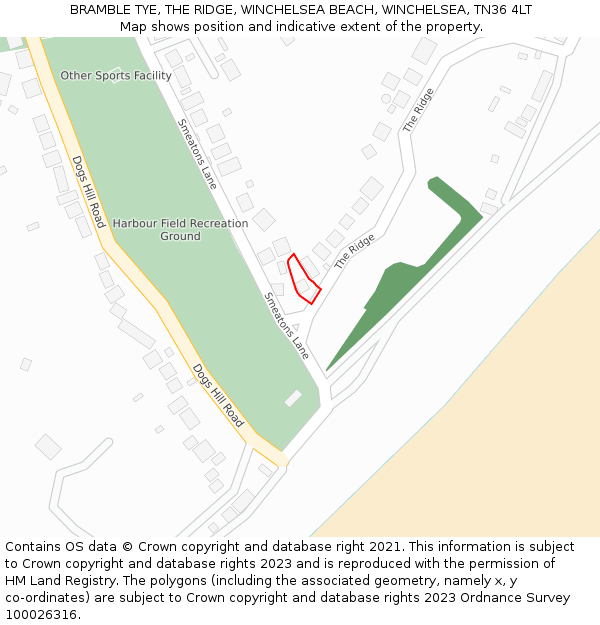 BRAMBLE TYE, THE RIDGE, WINCHELSEA BEACH, WINCHELSEA, TN36 4LT: Location map and indicative extent of plot