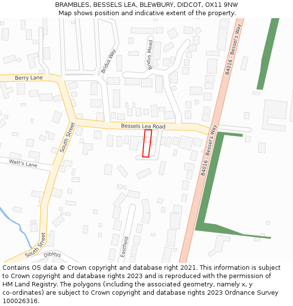 BRAMBLES, BESSELS LEA, BLEWBURY, DIDCOT, OX11 9NW: Location map and indicative extent of plot