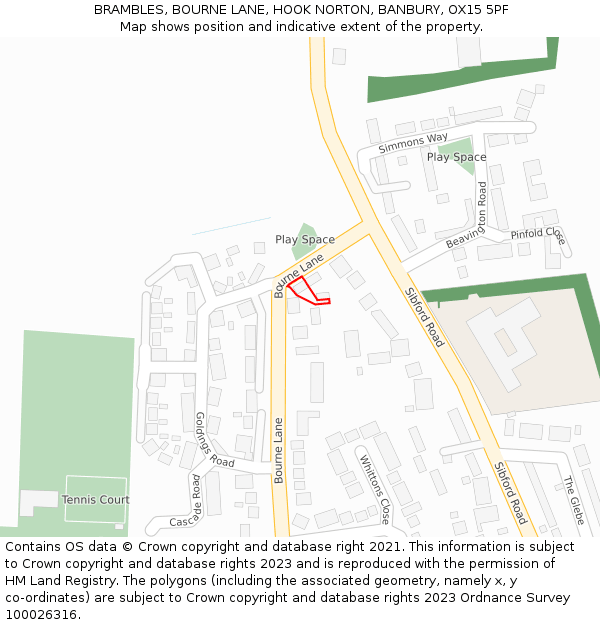 BRAMBLES, BOURNE LANE, HOOK NORTON, BANBURY, OX15 5PF: Location map and indicative extent of plot