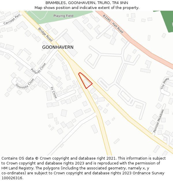 BRAMBLES, GOONHAVERN, TRURO, TR4 9NN: Location map and indicative extent of plot