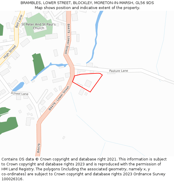 BRAMBLES, LOWER STREET, BLOCKLEY, MORETON-IN-MARSH, GL56 9DS: Location map and indicative extent of plot