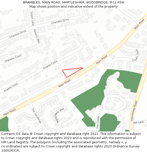 BRAMBLES, MAIN ROAD, MARTLESHAM, WOODBRIDGE, IP12 4SW: Location map and indicative extent of plot
