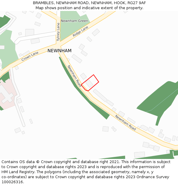 BRAMBLES, NEWNHAM ROAD, NEWNHAM, HOOK, RG27 9AF: Location map and indicative extent of plot