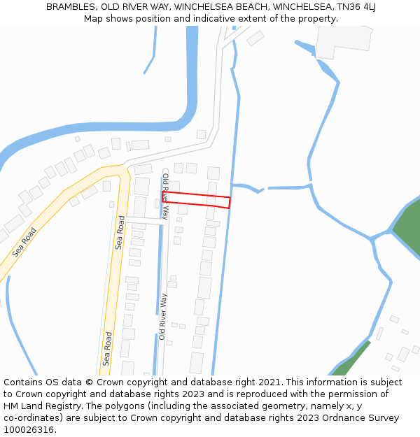 BRAMBLES, OLD RIVER WAY, WINCHELSEA BEACH, WINCHELSEA, TN36 4LJ: Location map and indicative extent of plot