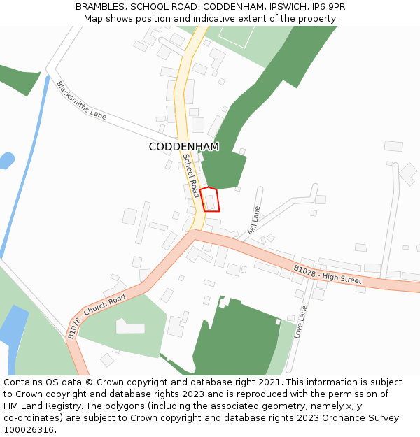 BRAMBLES, SCHOOL ROAD, CODDENHAM, IPSWICH, IP6 9PR: Location map and indicative extent of plot
