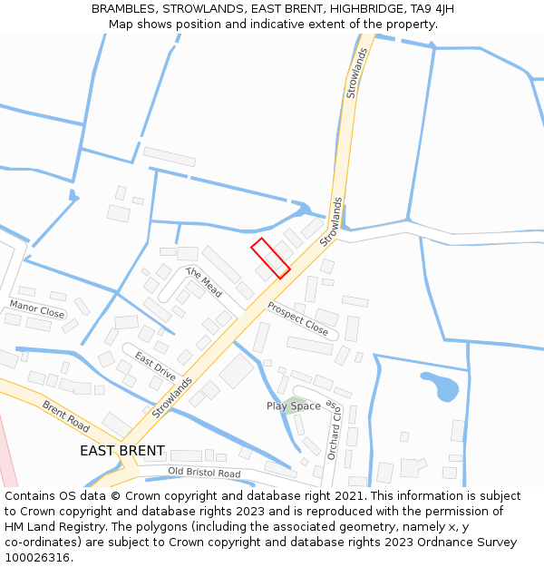 BRAMBLES, STROWLANDS, EAST BRENT, HIGHBRIDGE, TA9 4JH: Location map and indicative extent of plot