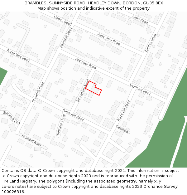 BRAMBLES, SUNNYSIDE ROAD, HEADLEY DOWN, BORDON, GU35 8EX: Location map and indicative extent of plot