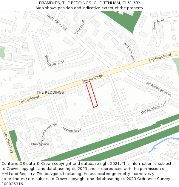 BRAMBLES, THE REDDINGS, CHELTENHAM, GL51 6RY: Location map and indicative extent of plot