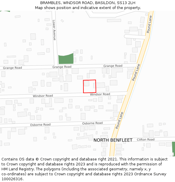 BRAMBLES, WINDSOR ROAD, BASILDON, SS13 2LH: Location map and indicative extent of plot