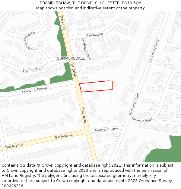 BRAMBLESHAW, THE DRIVE, CHICHESTER, PO19 5QA: Location map and indicative extent of plot