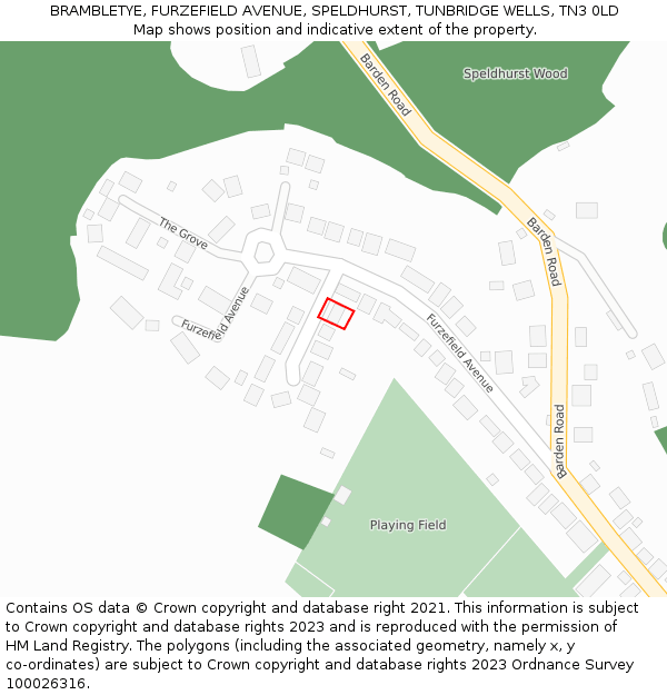 BRAMBLETYE, FURZEFIELD AVENUE, SPELDHURST, TUNBRIDGE WELLS, TN3 0LD: Location map and indicative extent of plot