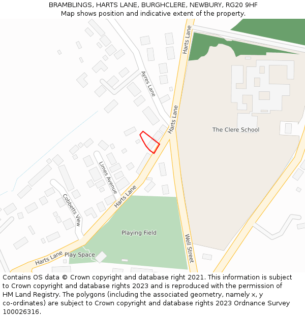 BRAMBLINGS, HARTS LANE, BURGHCLERE, NEWBURY, RG20 9HF: Location map and indicative extent of plot