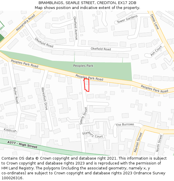 BRAMBLINGS, SEARLE STREET, CREDITON, EX17 2DB: Location map and indicative extent of plot