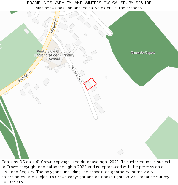 BRAMBLINGS, YARMLEY LANE, WINTERSLOW, SALISBURY, SP5 1RB: Location map and indicative extent of plot