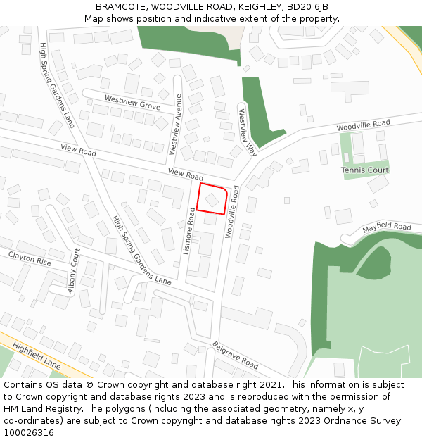 BRAMCOTE, WOODVILLE ROAD, KEIGHLEY, BD20 6JB: Location map and indicative extent of plot