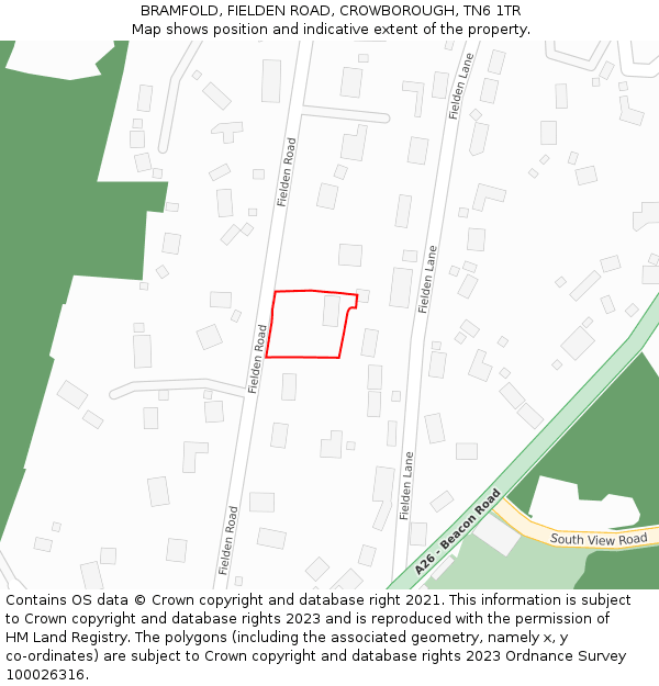 BRAMFOLD, FIELDEN ROAD, CROWBOROUGH, TN6 1TR: Location map and indicative extent of plot