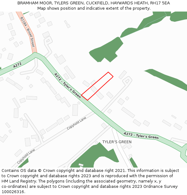 BRAMHAM MOOR, TYLERS GREEN, CUCKFIELD, HAYWARDS HEATH, RH17 5EA: Location map and indicative extent of plot