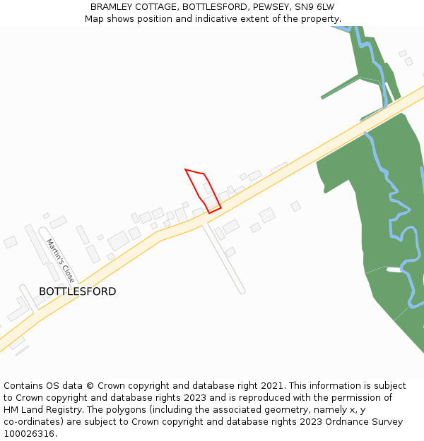 BRAMLEY COTTAGE, BOTTLESFORD, PEWSEY, SN9 6LW: Location map and indicative extent of plot