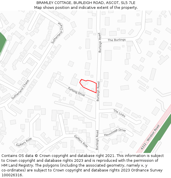 BRAMLEY COTTAGE, BURLEIGH ROAD, ASCOT, SL5 7LE: Location map and indicative extent of plot